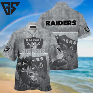Las Vegas Raiders Grayscale Classic Hawaiian Shirt Las Vegas Raiders Grayscale Classic Hawaiian Shirt