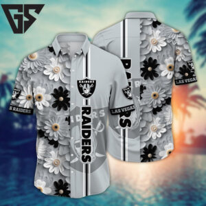 Las Vegas Raiders Modern Floral Stripe Hawaiian Shirt