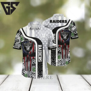 Las Vegas Raiders Patriotic Skull Hawaiian Shirt Las Vegas Raiders Patriotic Skull Hawaiian Shirt