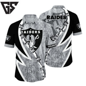 Las Vegas Raiders Thunderbolt Camo Hawaiian Shirt Las Vegas Raiders Thunderbolt Camo Hawaiian Shirt