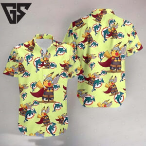Miami Dolphin Pokemon Thor Marvel Stretchy Hawaiian Shirt Miami Dolphin Pokemon Thor Marvel Stretchy Hawaiian Shirt