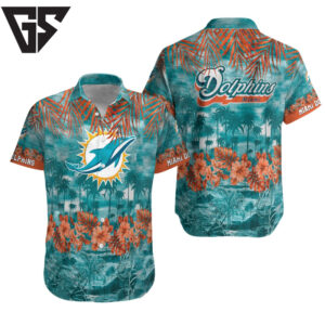 Miami Dolphins Aqua Orange Flowers Hawaiian Shirt Miami Dolphins Aqua Orange Flowers Hawaiian Shirt
