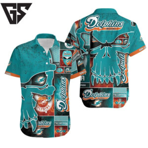 Miami Dolphins Aqua Punisher Skull Hawaiian Shirt Miami Dolphins Aqua Punisher Skull Hawaiian Shirt