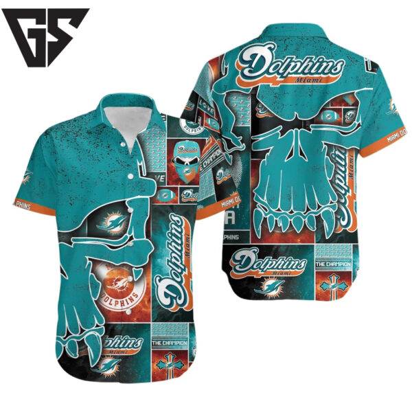 Miami Dolphins Aqua Punisher Skull Hawaiian Shirt