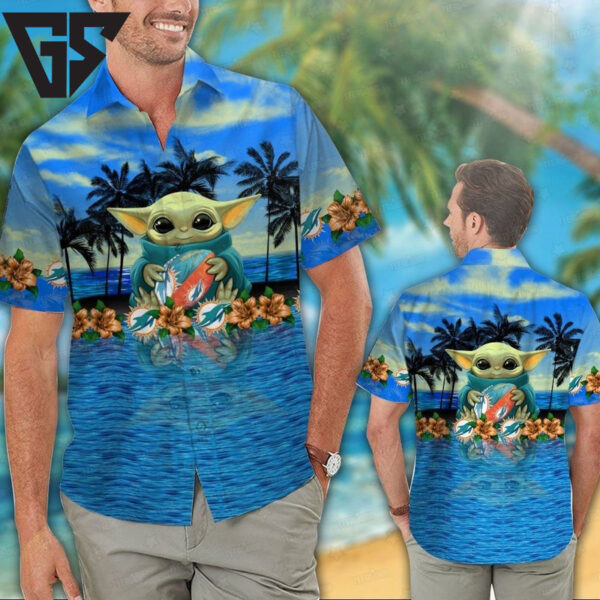 Miami Dolphins Baby Yoda Paradise Hawaiian Shirt