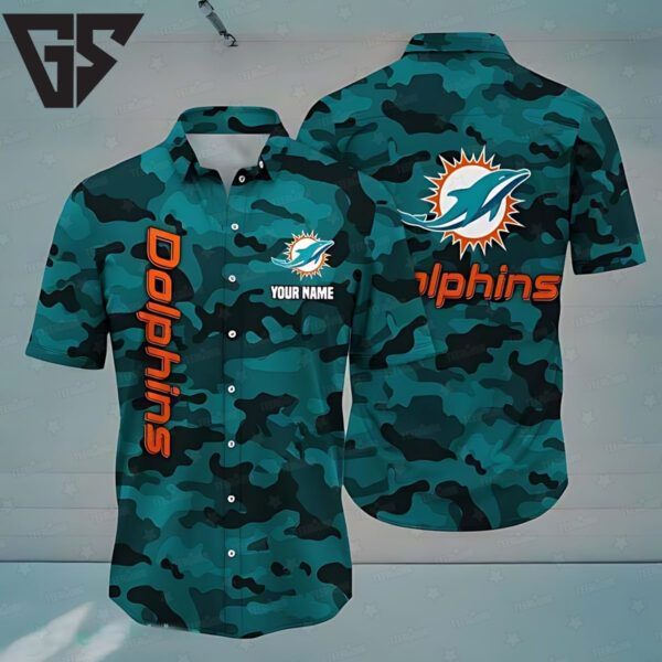 Miami Dolphins Camo Stealth Hawaiian Shirt