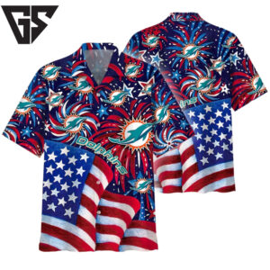 Miami Dolphins Fireworks Patriot Hawaiian Shirt Miami Dolphins Fireworks Patriot Hawaiian Shirt