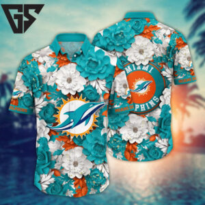 Miami Dolphins Floral Fiesta Hawaiian Shirt Miami Dolphins Floral Fiesta Hawaiian Shirt
