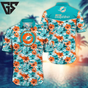 Miami Dolphins Floral Splash Hawaiian Shirt Miami Dolphins Floral Splash Hawaiian Shirt