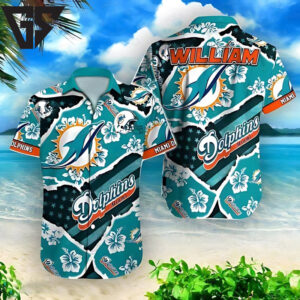 Miami Dolphins Floral Wave Hawaiian Shirt Miami Dolphins Floral Wave Hawaiian Shirt