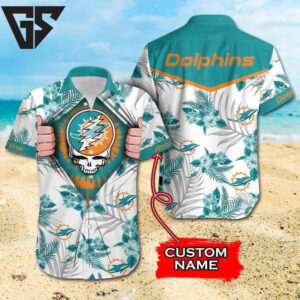 Miami Dolphins Grateful Skull Hawaiian Shirt Miami Dolphins Grateful Skull Hawaiian Shirt