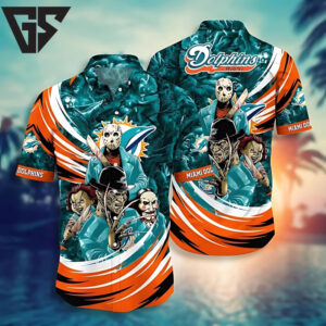 Miami Dolphins Halloween Aqua Orange Hawaiian Shirt Miami Dolphins Halloween Aqua Orange Hawaiian Shirt