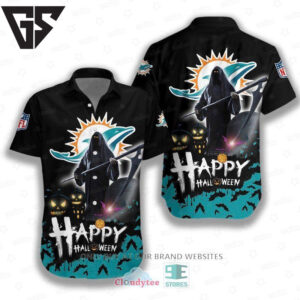 Miami Dolphins Halloween Reaper Aloha Shirt Miami Dolphins Halloween Reaper Aloha Shirt