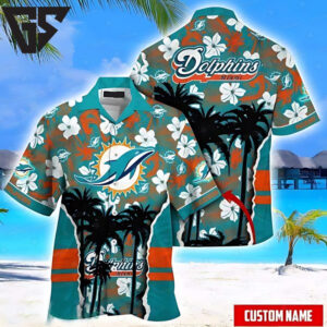 Miami Dolphins Hibiscus Sunset Hawaiian Shirt Miami Dolphins Hibiscus Sunset Hawaiian Shirt