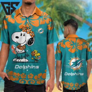 Miami Dolphins Hula Snoopy Hawaiian Shirt Miami Dolphins Hula Snoopy Hawaiian Shirt