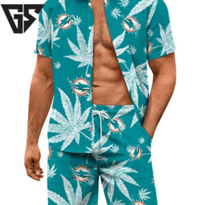 Miami Dolphins Island Vibes Leaf Print Hawaiian Shirt Miami Dolphins Island Vibes Leaf Print Hawaiian Shirt