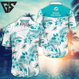 Miami Dolphins Island White Flora Hawaiian Shirt Miami Dolphins Island White Flora Hawaiian Shirt