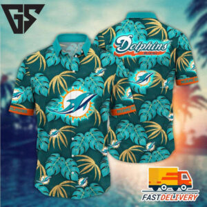 Miami Dolphins Leafy Island Vibes Hawaiian Shirt Miami Dolphins Leafy Island Vibes Hawaiian Shirt