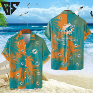 Miami Dolphins Ocean Breeze Palm Hawaiian Shirt Miami Dolphins Ocean Breeze Palm Hawaiian Shirt