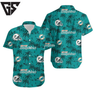 Miami Dolphins Palm And Helmet Hawaiian Shirt Miami Dolphins Palm And Helmet Hawaiian Shirt