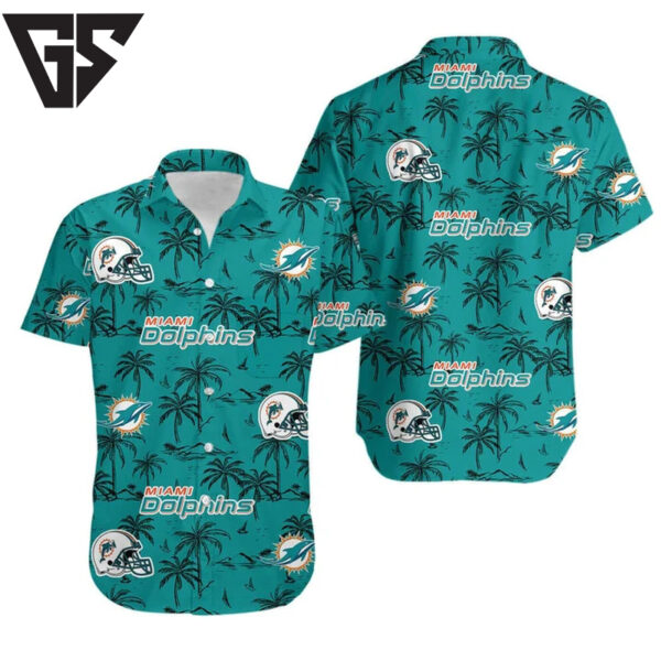 Miami Dolphins Palm And Helmet Hawaiian Shirt
