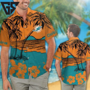 Miami Dolphins Palm Sunset Hawaiian Shirt Miami Dolphins Palm Sunset Hawaiian Shirt