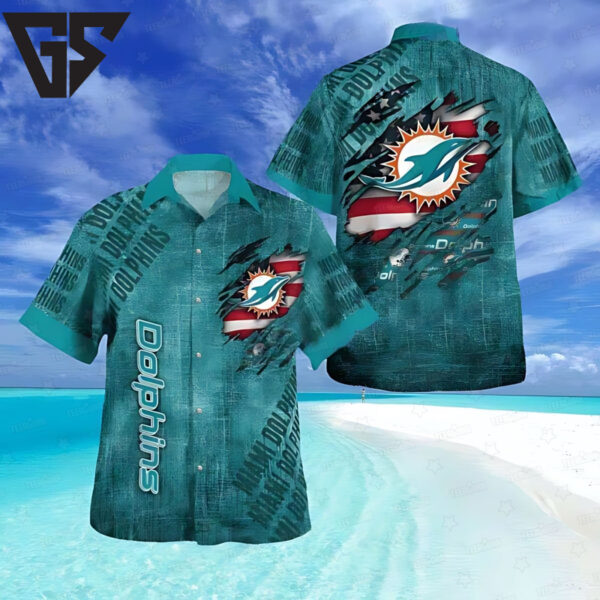 Miami Dolphins Ripped Grunge Hawaiian Shirt