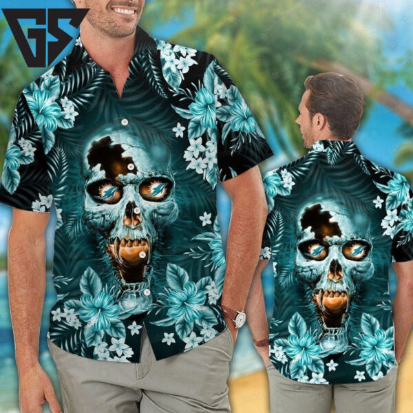 Miami Dolphins Skull Fire Hawaiian Shirt