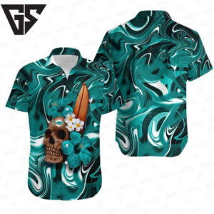 Miami Dolphins Skull and Hibiscus Flower NFL Hawaiian Shirt Miami Dolphins Skull and Hibiscus Flower NFL Hawaiian Shirt