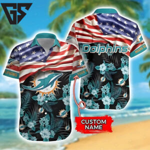 Miami Dolphins Stars & Stripes Custom Hawaiian Shirt Miami Dolphins Stars & Stripes Custom Hawaiian Shirt