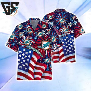 Miami Dolphins Stars and Stripes Celebration Hawaiian Shirt Miami Dolphins Stars and Stripes Celebration Hawaiian Shirt