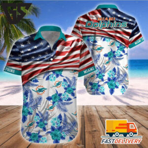 Miami Dolphins Stars and Stripes Floral Hawaiian Shirt Miami Dolphins Stars and Stripes Floral Hawaiian Shirt