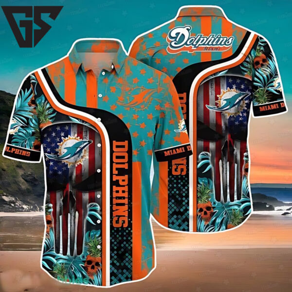 Miami Dolphins Stars and Stripes Skull Hawaiian Shirt