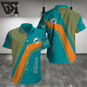 Miami Dolphins Striped Victory Hawaiian Shirt Miami Dolphins Striped Victory Hawaiian Shirt