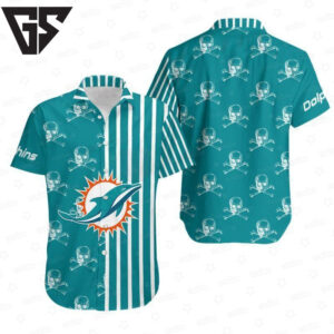 Miami Dolphins Stripes and Skull Hawaiian Shirt Miami Dolphins Stripes and Skull Hawaiian Shirt