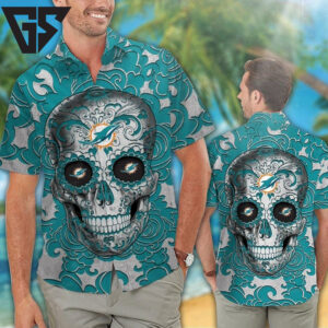 Miami Dolphins Sugar Skull Blue Hawaiian Shirt Miami Dolphins Sugar Skull Blue Hawaiian Shirt
