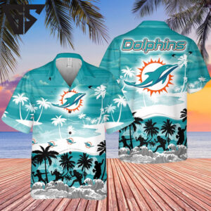Miami Dolphins Sunset Beach Play Hawaiian Shirt Miami Dolphins Sunset Beach Play Hawaiian Shirt
