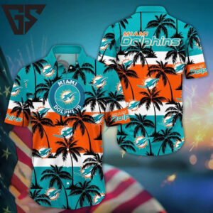 Miami Dolphins Sunset Palm Hawaiian Shirt Miami Dolphins Sunset Palm Hawaiian Shirt