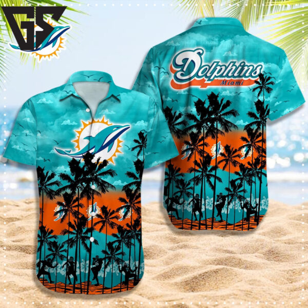 Miami Dolphins Sunset Palm With Sky Hawaiian Shirt