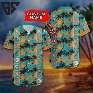 Miami Dolphins Sunset Palms Custom Hawaiian Shirt Miami Dolphins Sunset Palms Custom Hawaiian Shirt