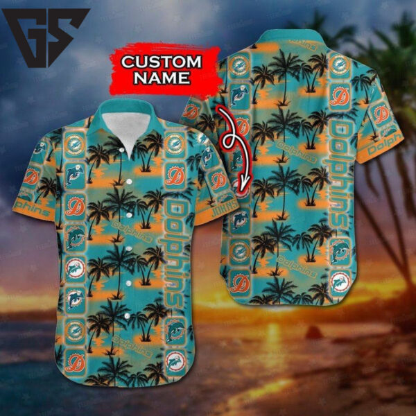 Miami Dolphins Sunset Palms Custom Hawaiian Shirt