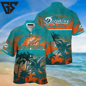 Miami Dolphins Sunset Palms Hawaiian Shirt Miami Dolphins Sunset Palms Hawaiian Shirt