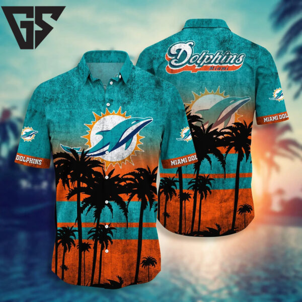 Miami Dolphins Sunset Silhouette Hawaiian Shirt