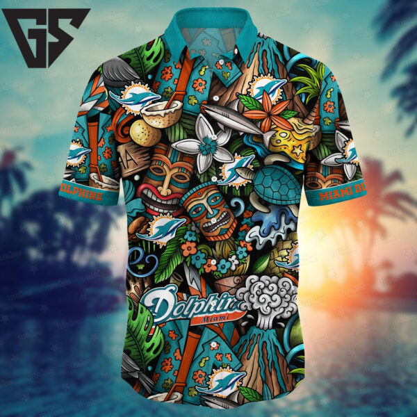 Miami Dolphins Tiki Adventure Hawaiian Shirt