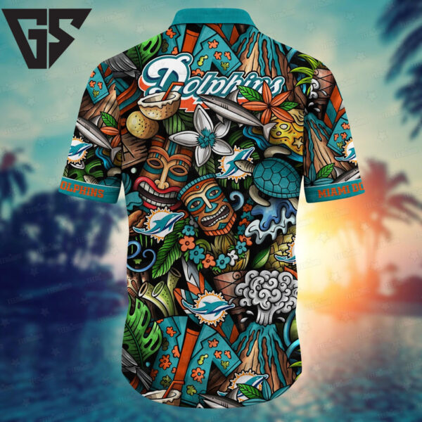 Miami Dolphins Tiki Adventure Hawaiian Shirt