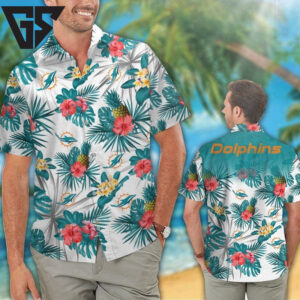 Miami Dolphins Tropical Blossom Hawaiian Shirt Miami Dolphins Tropical Blossom Hawaiian Shirt