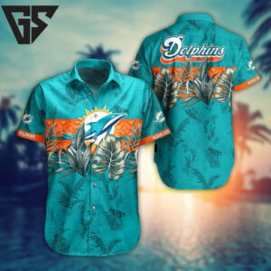 Miami Dolphins Tropical Leaf Hawaiian Shirt Miami Dolphins Tropical Leaf Hawaiian Shirt