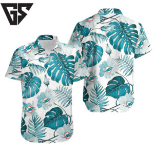 Miami Dolphins Tropical Leaves Hawaiian Shirt Miami Dolphins Tropical Leaves Hawaiian Shirt