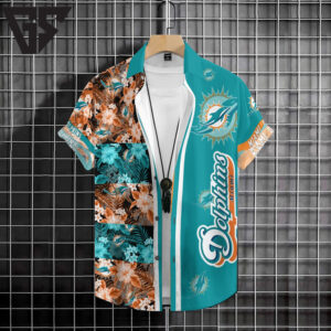 Miami Dolphins Tropical Mosaic Hawaiian Shirt Miami Dolphins Tropical Mosaic Hawaiian Shirt
