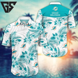 Miami Dolphins Tropical White Floral Hawaiian Shirt Miami Dolphins Tropical White Floral Hawaiian Shirt